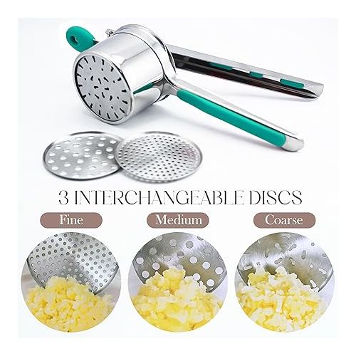  Bellemain Potato Ricer 15 oz with 3 Interchangeable Discs |Potato Masher Stainless Steel, Sweet Potato Masher Kitchen Tool | Spaetzle Maker Press, Khuon Banh Lot, Spaetzle Noodle Maker (Green)