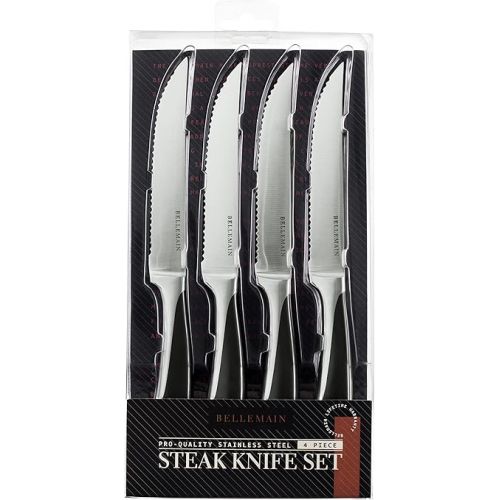  Bellemain Premium Steak Knives Set of 4, Kitchen Knife Sets with Steel Blades for Precise Cutting, Lightweight Steak Knife Set Stainless Steel & Durable, Serrated Steak Knives Dishwasher Safe