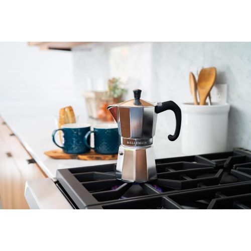  Bellemain Stovetop Espresso Maker Moka Pot (Silver, 6 Cup)