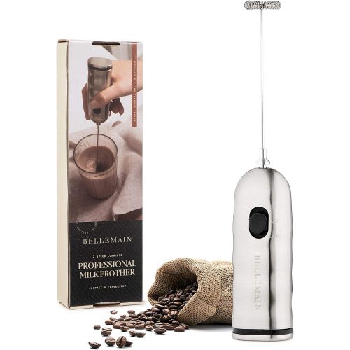  Bellemain Professional Milk Frother 2-Speed Battery Operated Handheld Milk Frother for Latte, Cappuccino,and Bulletproof Coffee