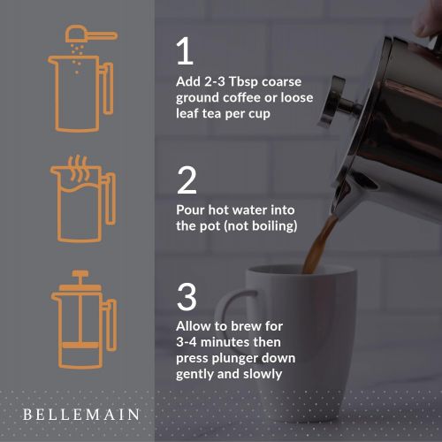  [아마존베스트]Bellemain French Press - Extra Filters Included - Coffee and Tea Maker - Stainless Steel- (Stainless Steel, 20 oz)