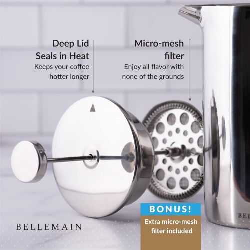  [아마존베스트]Bellemain French Press - Extra Filters Included - Coffee and Tea Maker - Stainless Steel- (Stainless Steel, 20 oz)