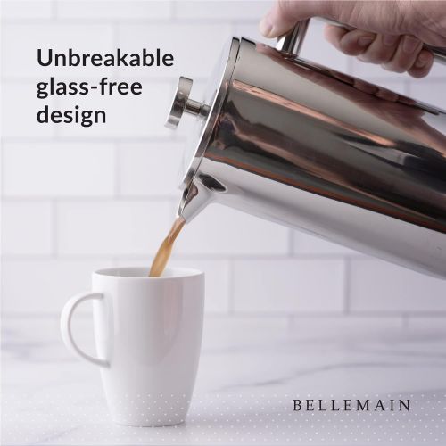  [아마존베스트]Bellemain French Press - Extra Filters Included - Coffee and Tea Maker - Stainless Steel- (Stainless Steel, 20 oz)