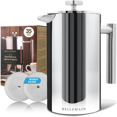  [아마존베스트]Bellemain French Press - Extra Filters Included - Coffee and Tea Maker - Stainless Steel- (Stainless Steel, 20 oz)