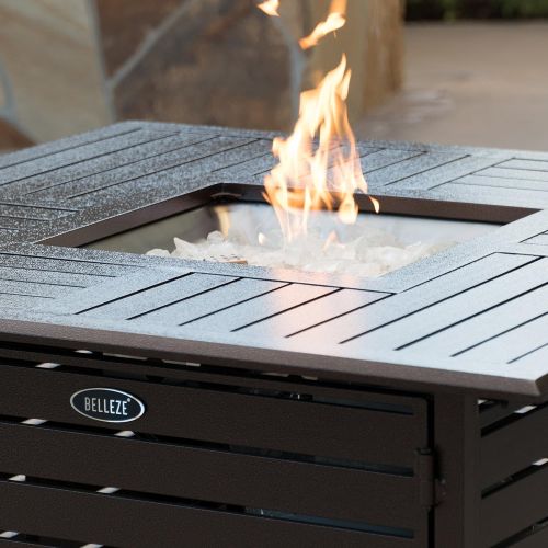  Belleze 40,000 BTU Square Rust-Resistant Gas Outdoor Propane Fire Pit Table Aluminum with Doors and Cover - Bronze