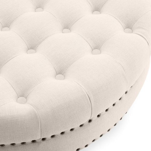  Belleze Tufted Beige Linen 33-inch Round Accent Ottoman Foot Stool Large, Beige