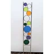 BelloGlass Glass garden art stake. Tall metal suncatcher sculpture for garden decor. Best gift idea for gardening lovers. Great housewarming present.