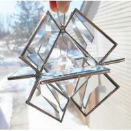 /BelloGlass Stained glass beveled hanging suncatcher with crystal ball center. Original design. Gift idea for bridesmaids, birthdays, housewarming.
