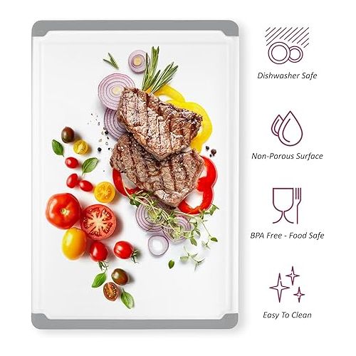  Large Cutting Boards for Kitchen - Dishwasher Safe Non-Slip Cutting Boards with Juice Grooves, Easy Grip Handles - Large and Thick Chopping Board Grey