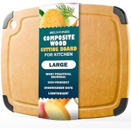 Wooden Cutting Board for Kitchen - Large Composite Cutting Board with Non-Slip Feet, Juice Groove, Dishwasher Safe - Thin, BPA Free & Eco-Friendly Chopping Board (14.5 x 11.25 Inch, Natural)