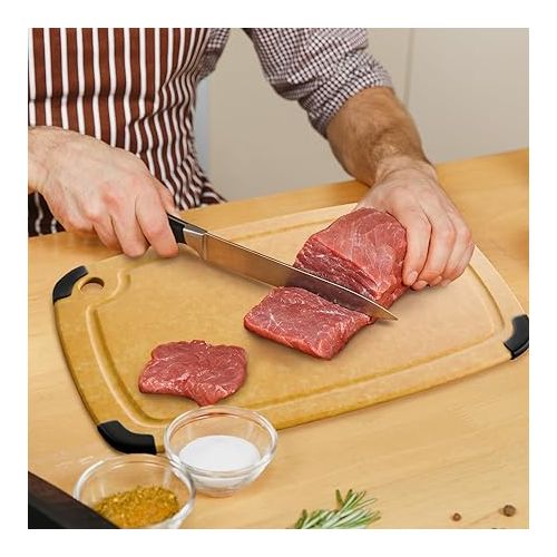  Wooden Cutting Board for Kitchen - Large Composite Cutting Board with Non-Slip Feet, Juice Groove, Dishwasher Safe - Thin, BPA Free & Eco-Friendly Chopping Board (14.5 x 11.25 Inch, Natural)