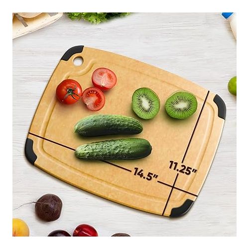  Wooden Cutting Board for Kitchen - Large Composite Cutting Board with Non-Slip Feet, Juice Groove, Dishwasher Safe - Thin, BPA Free & Eco-Friendly Chopping Board (14.5 x 11.25 Inch, Natural)