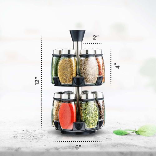  Belwares Spice Rack Organizer for Cabinet - Seasoning, Herb and Spice Organizer with 12 Jars and Labels - Spinning Spice Rack - Compact Seasoning Organizer to Fit Cabinets or Countertops (S