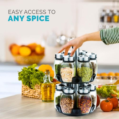  Belwares Spice Rack Organizer for Cabinet - Seasoning, Herb and Spice Organizer with 12 Jars and Labels - Spinning Spice Rack - Compact Seasoning Organizer to Fit Cabinets or Countertops (S