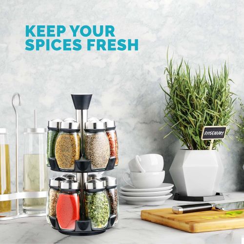  Belwares Spice Rack Organizer for Cabinet - Seasoning, Herb and Spice Organizer with 12 Jars and Labels - Spinning Spice Rack - Compact Seasoning Organizer to Fit Cabinets or Countertops (S