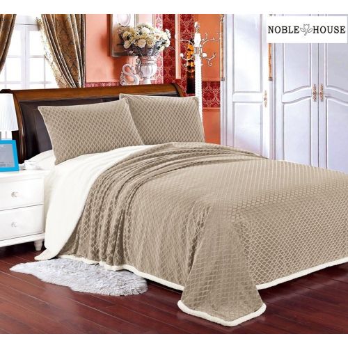  Ben&Jonah Luxurious Home Ultra Soft Reversible Queen Blanket with Sherpa Lining - Beige
