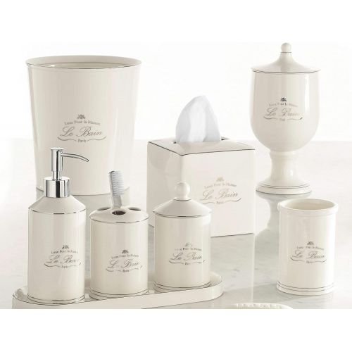  Ben&Jonah Le Bain Paris Collection Heavy Porcelain Bathroom Storage (10.91 H x 5 Diameter) Canister, Multi