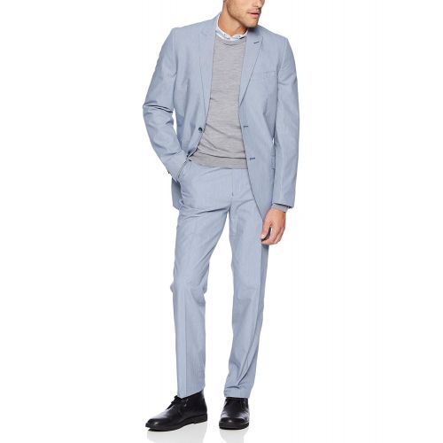  Ben+Sherman Ben Sherman Mens Solid Blue Stretch Cotton Suit