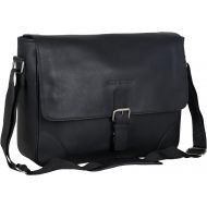 Ben Sherman Leather Single Compartment 15 Laptop Messenger Bag (RFID), Black