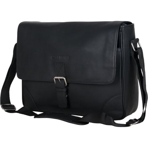  Ben Sherman Leather Single Compartment 15 Laptop Messenger Bag (RFID), Black