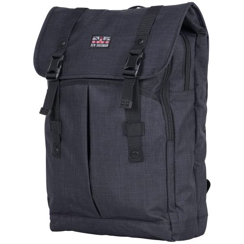  Ben Sherman Heathered Polyester Dual Compartment Flapover 15 Laptop Backpack, Navy