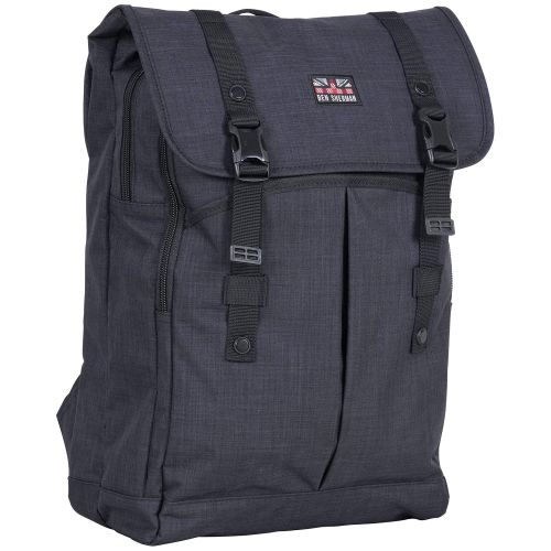  Ben Sherman Heathered Polyester Dual Compartment Flapover 15 Laptop Backpack, Navy