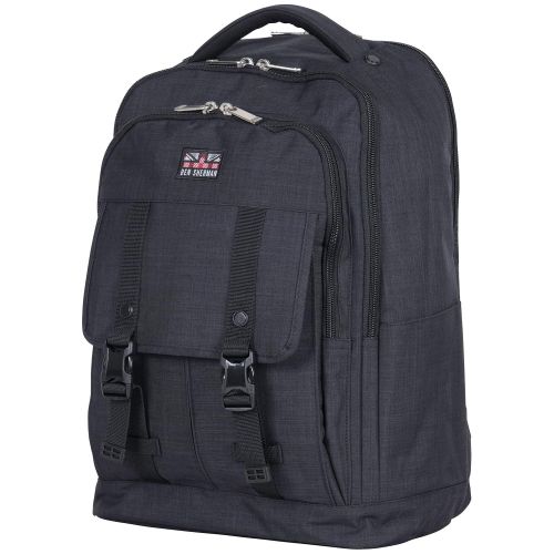  Ben Sherman Heathered Polyester Dual Compartment 15.6 Laptop Travel Backpack, Navy