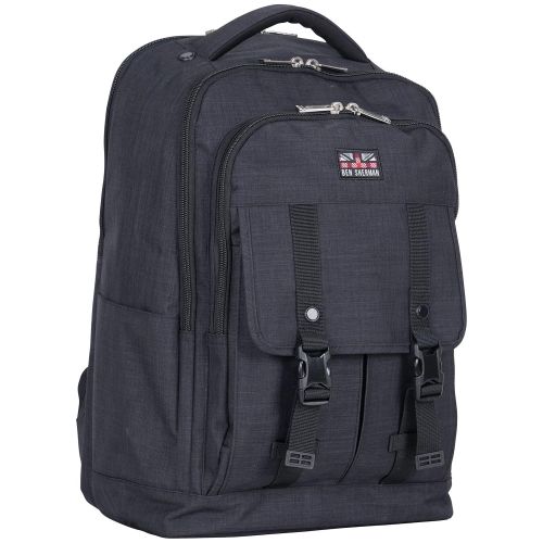  Ben Sherman Heathered Polyester Dual Compartment 15.6 Laptop Travel Backpack, Navy