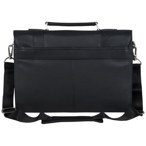  Ben Sherman Leather Double Compartment 15 Flapover Laptop Business Portfolio (RFID), Black