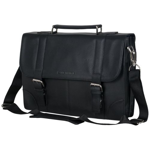  Ben Sherman Leather Double Compartment 15 Flapover Laptop Business Portfolio (RFID), Black