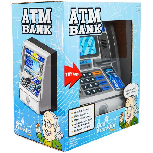  Ben Franklin Toys Kids Talking ATM Machine Savings Bank with digital screen and electronic coin counter, Silver