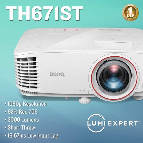 벤큐 BenQ TH671ST 1080p Short Throw Projector | 3000 Lumens for Lights On Entertainment | 92% Rec. 709 for Accurate Colors | Low Input Lag Ideal for Gaming