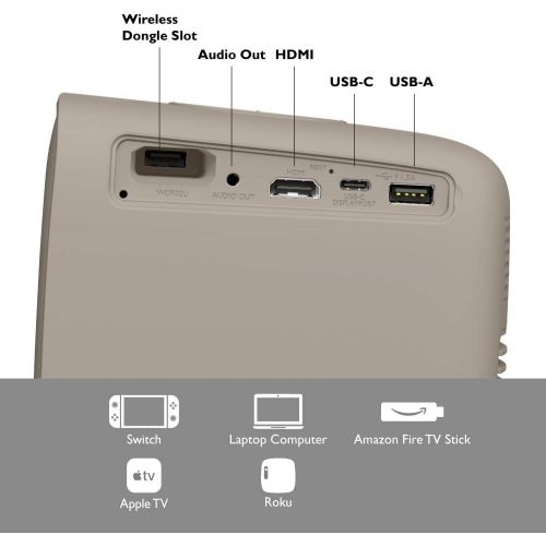 벤큐 BenQ GS2 Wireless Mini Portable Projector for Outdoor Use IPX2 Splash & Drop Resistant Google Cast & AirPlay Bluetooth Speaker WiFi Smart TV App HDMI USB-C