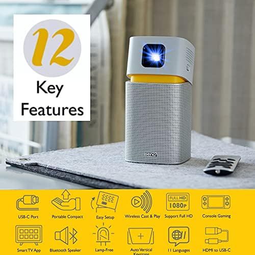 벤큐 [아마존베스트]BenQ Mini Projector GV1 with Bluetooth Speaker, WiFi, HDMI to USB-C Connection