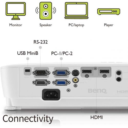 벤큐 BenQ Full HD 1080p Business Projector (MH535A), DLP, 3600 Lumens, 15,000:1 Contrast, Dual HDMI, 15,000hrs Lamp Life, 3D Compatible, 1.2X Zoom, 1920x1080, 2W Speaker