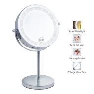 Benbilry Lighted Makeup mirror - LED Double Sided 1x/10x Magnification Cosmetic Mirror,7 Inch Battery-Powered 360 Degree Rotation Vanity Mirror with On/Off Push-Button (10x Button