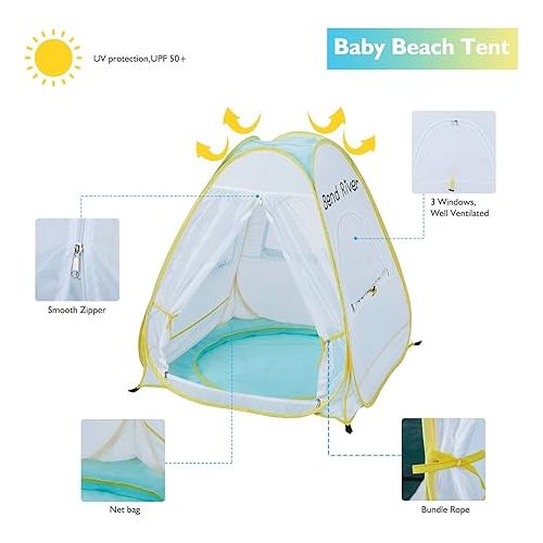  Pop Up Baby Beach Tent, UPF 50+ Sun Shelter with Pool, Portable Mosquito Net for Infant