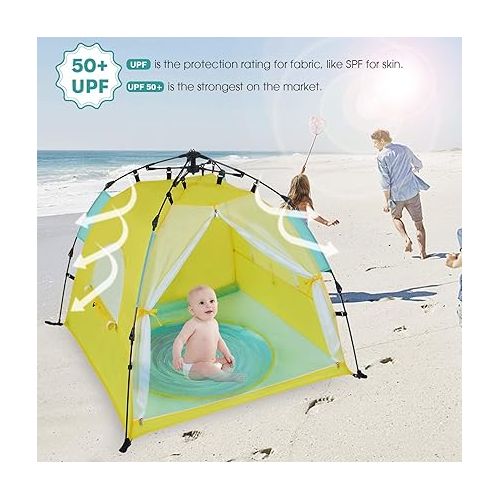  Automatic Instant Baby Tent with Pool, UPF 50+ Beach Sun Shelter, Portable Mosquito Net for Infant