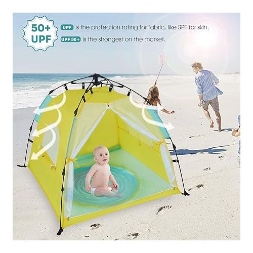  Automatic Instant Baby Tent with Pool, UPF 50+ Beach Sun Shelter, Portable Mosquito Net for Infant