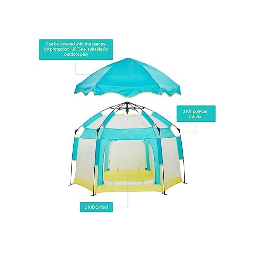  Baby Playpen with Canopy, Portable Baby Beach Tent, Toddler Play Yard Indoor and Outdoor, Foldable Mosquito Net for Infant - Green