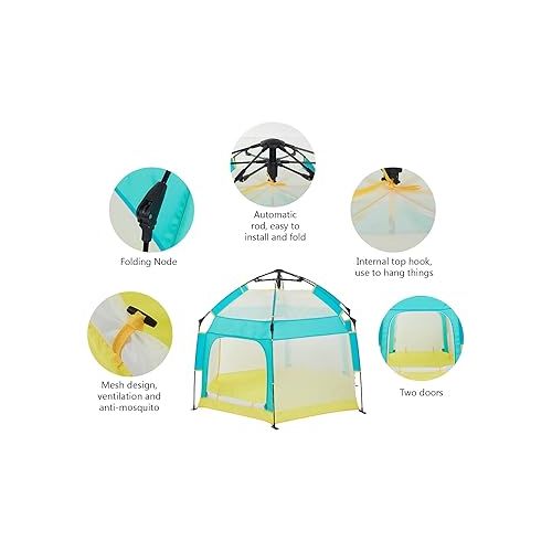  Baby Playpen with Canopy, Portable Baby Beach Tent, Toddler Play Yard Indoor and Outdoor, Foldable Mosquito Net for Infant - Green