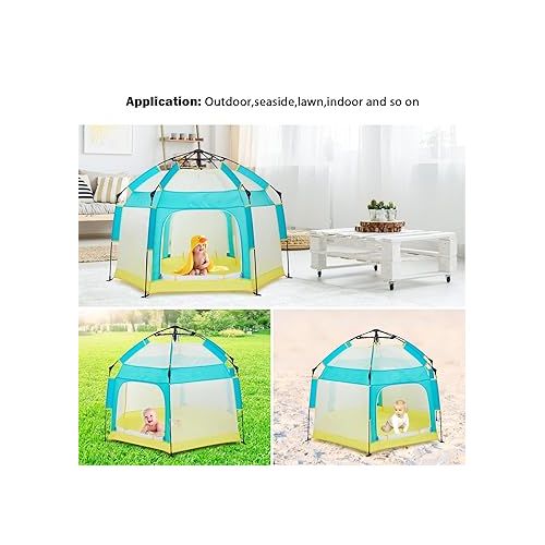  Baby Playpen with Canopy, Portable Baby Beach Tent, Toddler Play Yard Indoor and Outdoor, Foldable Mosquito Net for Infant - Green