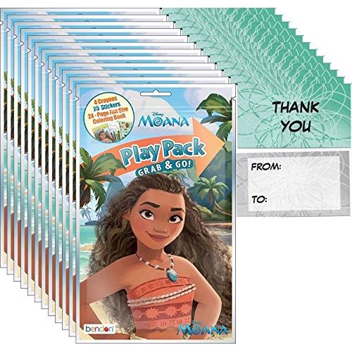  Bendon Disney Moana Grab and Go Play Packs Bundle (12 Packs) Party Favors and 12 Thank you Cards