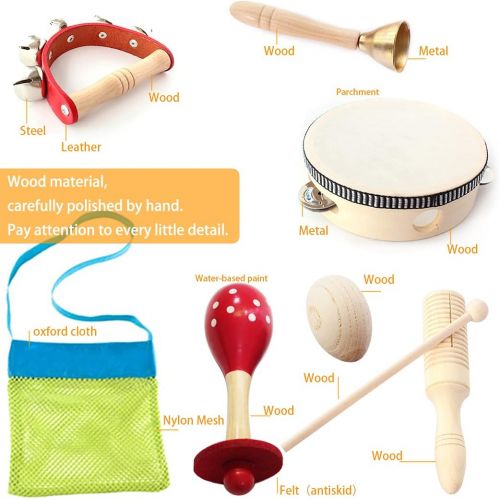  Benelet Wooden Musical Instruments Set for Children,Safe and Friendly Natural Materials,Kids Music Enlightenment,Percussion Instrument Music Toys Kit for Preschool Education,Storag