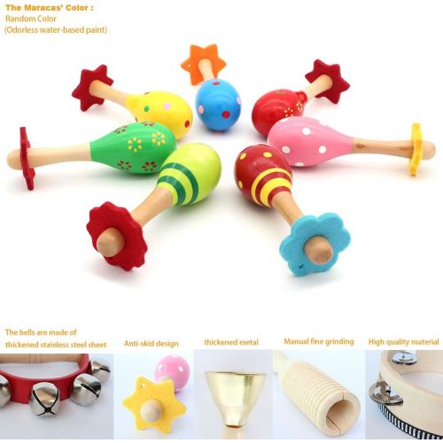  Benelet Wooden Musical Instruments Set for Children,Safe and Friendly Natural Materials,Kids Music Enlightenment,Percussion Instrument Music Toys Kit for Preschool Education,Storag