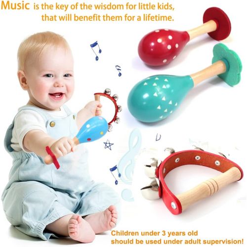  Benelet Wooden Musical Instruments Set for Children,Safe and Friendly Natural Materials,Kids Music Enlightenment,Percussion Instrument Music Toys Kit for Preschool Education,Storag