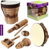 [아마존베스트]Benelet Natural Wooden Music Kit for Kids, Percussion Musical Instruments Set with Bongo Drums for Children, Preschool Music Education, Toddler Musical Toys