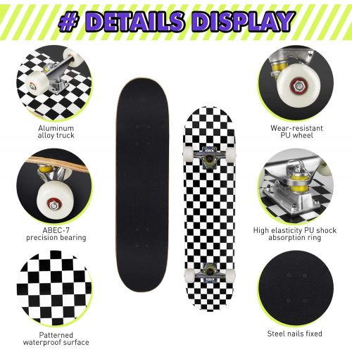  Benewell Skateboards, 31 x 8 Complete Standard Skateboards for Beginners with 7 Layers Canadian Maple, Double Kick Concave Skateboards for Kids Youth Teens Man and Women