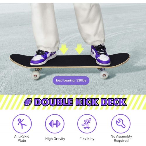  Benewell Skateboards, 31 x 8 Complete Standard Skateboards for Beginners with 7 Layers Canadian Maple, Double Kick Concave Skateboards for Kids Youth Teens Man and Women