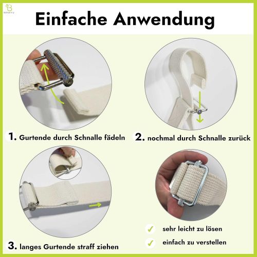  [아마존베스트]beneyu  Non-Slip Yoga Strap (2.5 m)  Innovative Metal Buckle  100% Cotton  Made in Germany + Exercises